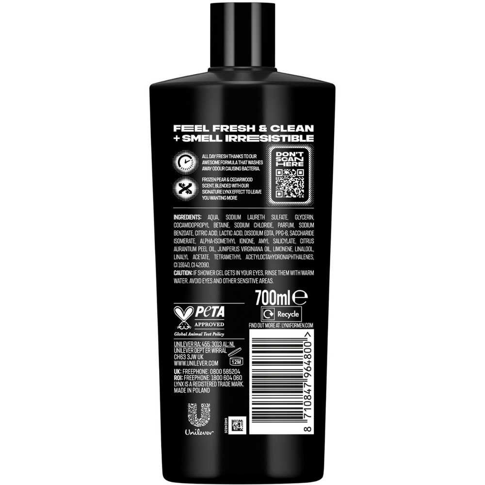 Lynx XXXL Black Frozen Pear and Cedarwood HD Fragrance Shower Gel 700ml 12 Pack Image 9