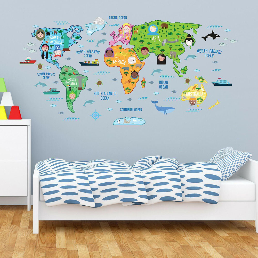 Walplus Kids Educational World Map Self Adhesive Wall Stickers Image 4