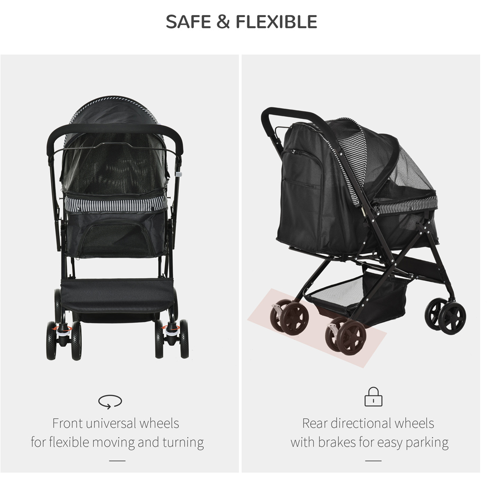 PawHut Black Foldable Pet Stroller with Reversible Handle Image 3
