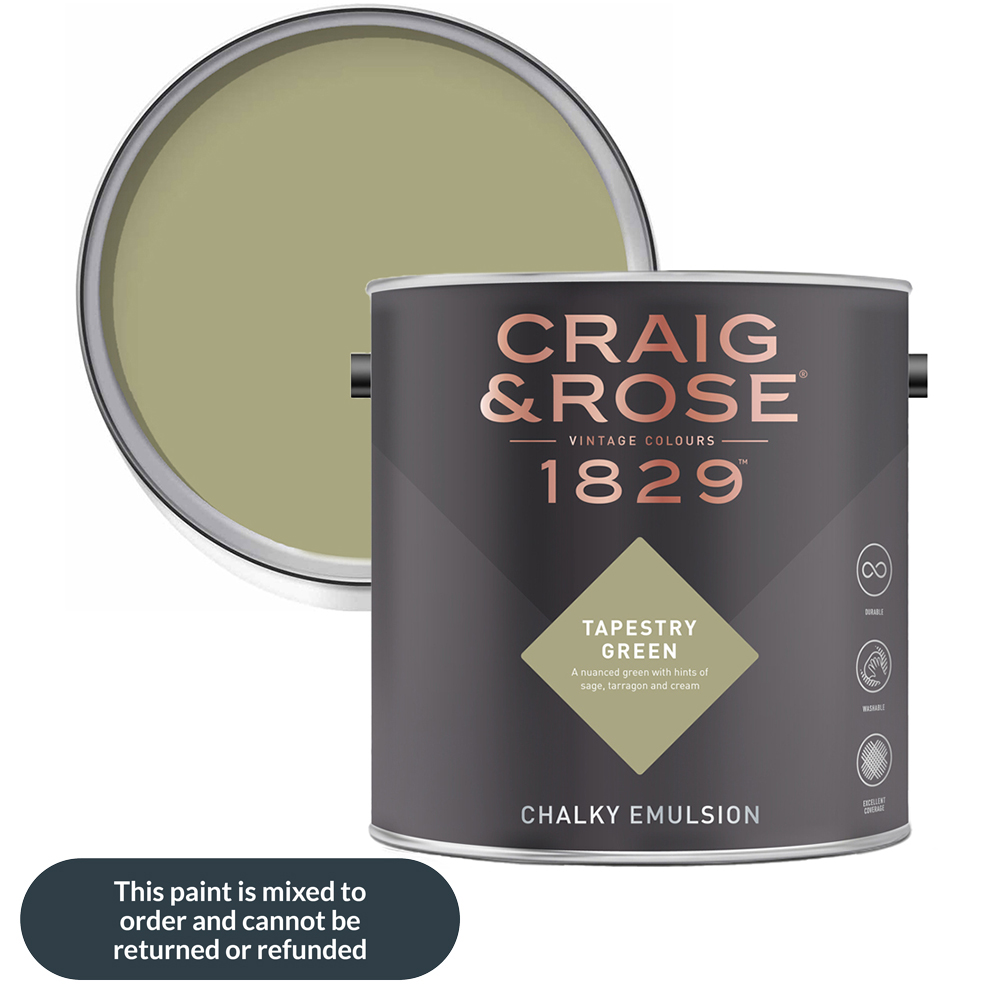 Craig & Rose Walls and Ceilings Tapestry Green Chalky Matt Emulsion Paint 2.5L Image 1