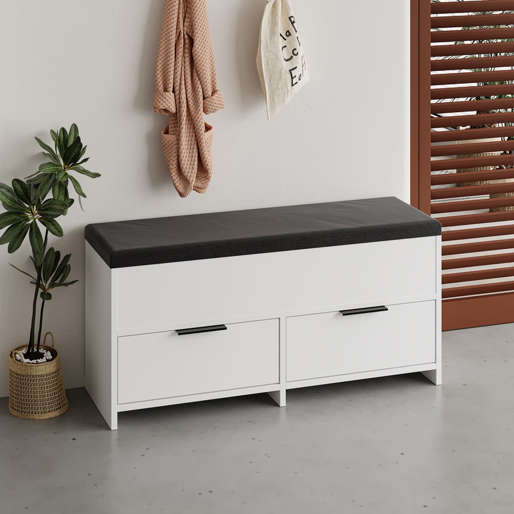 Decortie Cove 2 Door 2 Shelf White Modern Shoe Storage Bench Image 5