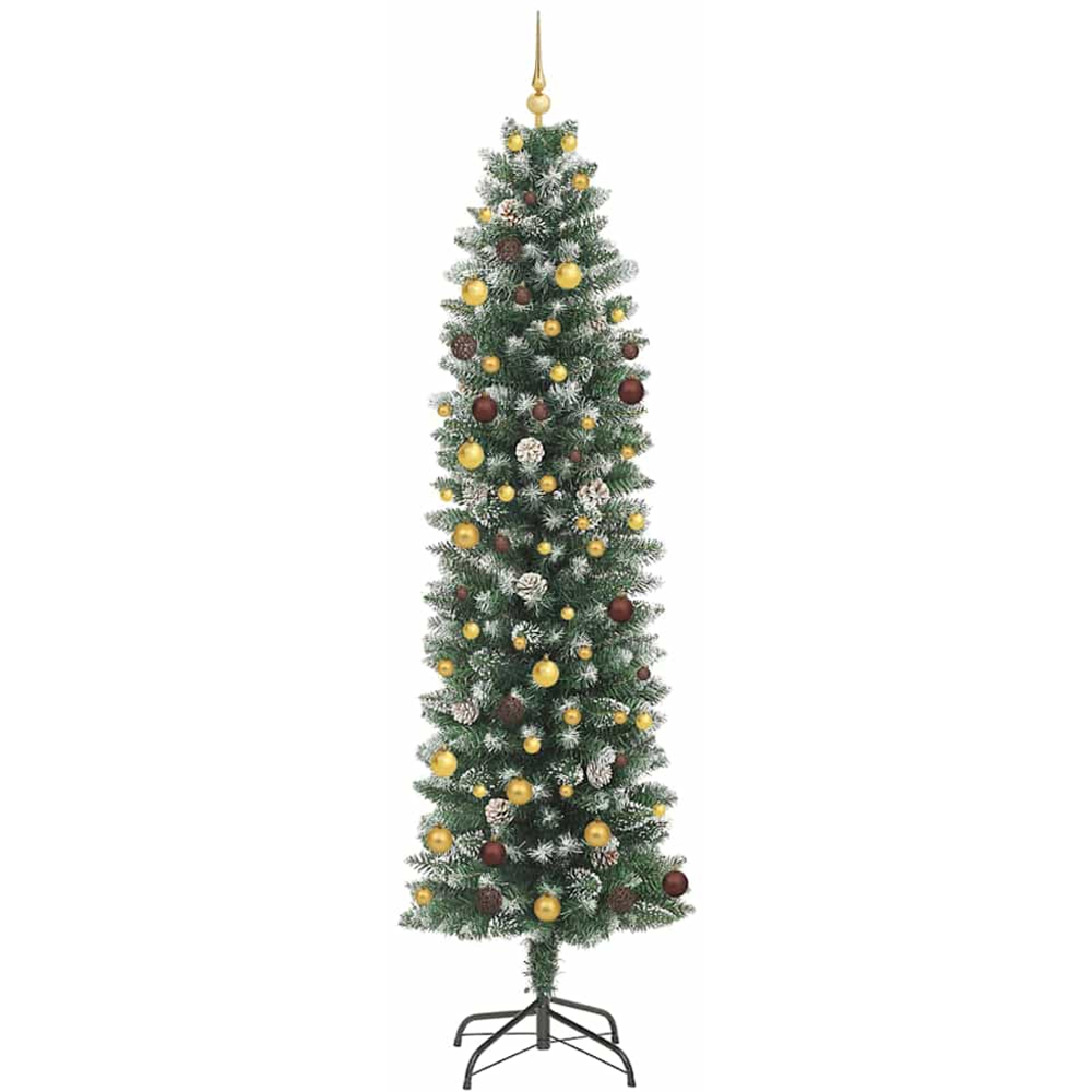 vidaXL Pre-Lit Gold and Bronze Baubles Green and White Artificial Slim Christmas Tree 8ft Image 4