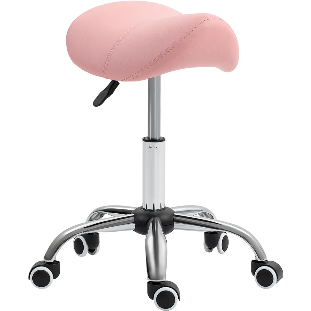 Portland Pink PU Leather Adjustable Saddle Stool with Moulded Padded Seat Image 2