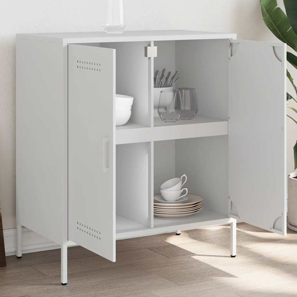 vidaXL 2 Door Steel White Sideboard Image 1