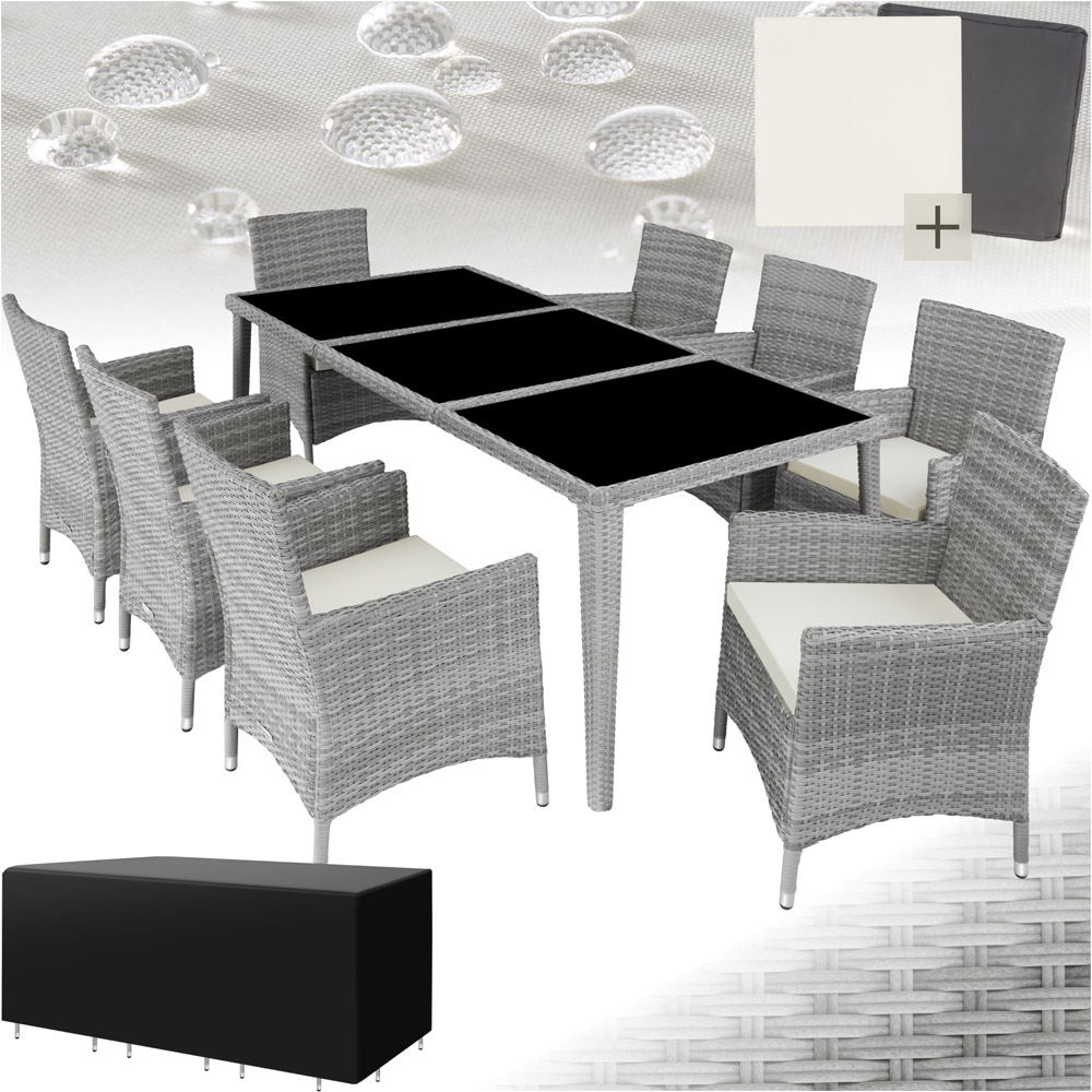 tectake Menorca 8 Seater Rattan Garden Dining Set Light Grey Image 2