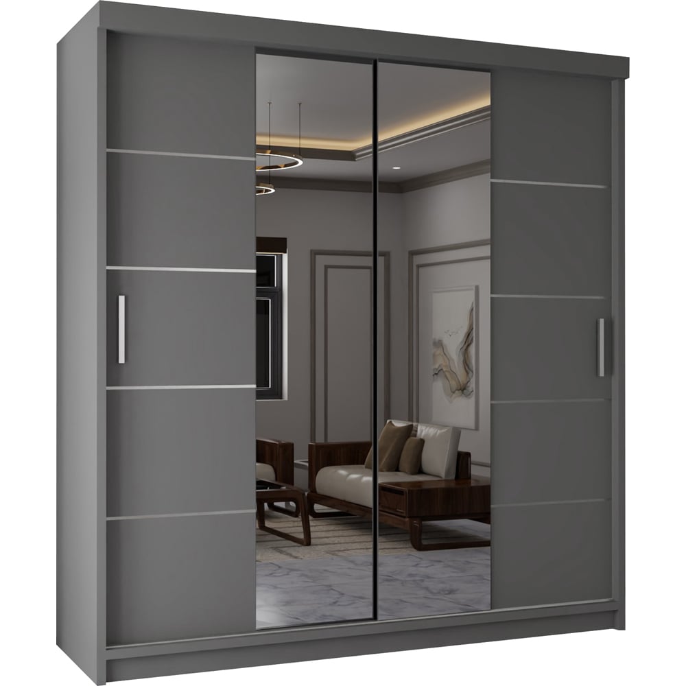 Sliding Wardrobes 4U 2 Sliding Door Grey Half Mirrored Wardrobe Image 2