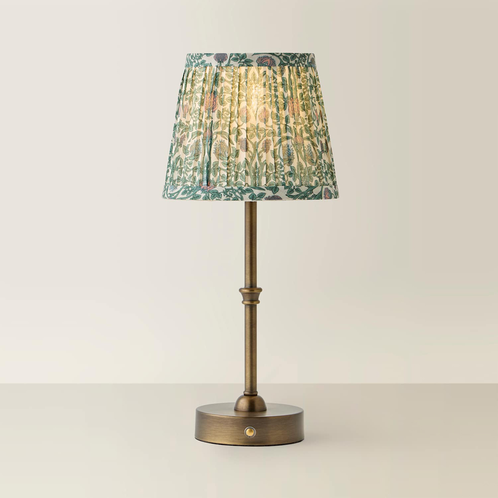 ValueLights Lowe Green Floral Pleated Shade Brass Rechargeable Table Lamp with Bulb Image 3
