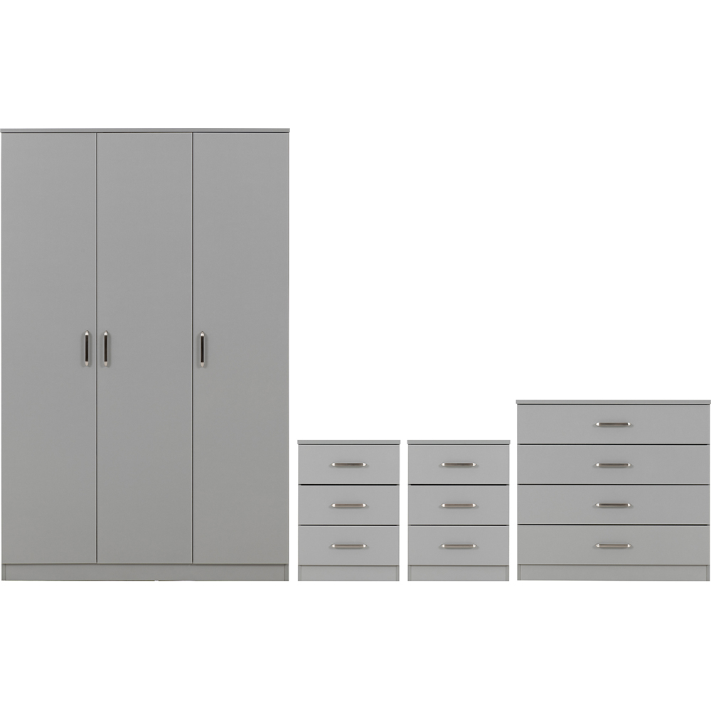 Seconique Dakota 3 Door Wardrobe Light Grey Bedroom Furniture Set Image 2