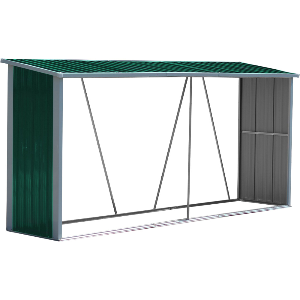 Living and Home 11 x 2.7ft Green Zinc Steel Garden Log Storage Shed Image 1