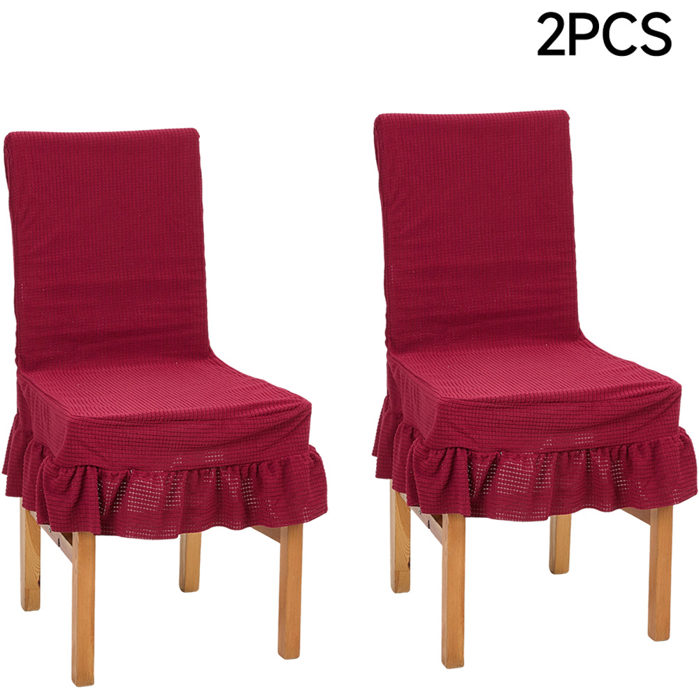 Living and Home Red Dining Chair Cover with Ruffled Skirt and Fabric Tie Set of 2 Image 7