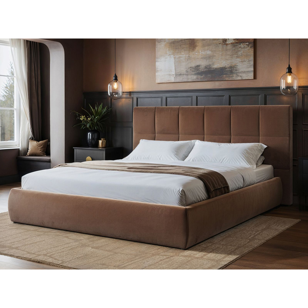 Solace+Co Mika King Size Chocolate Velvet Ottoman Bed Image 6