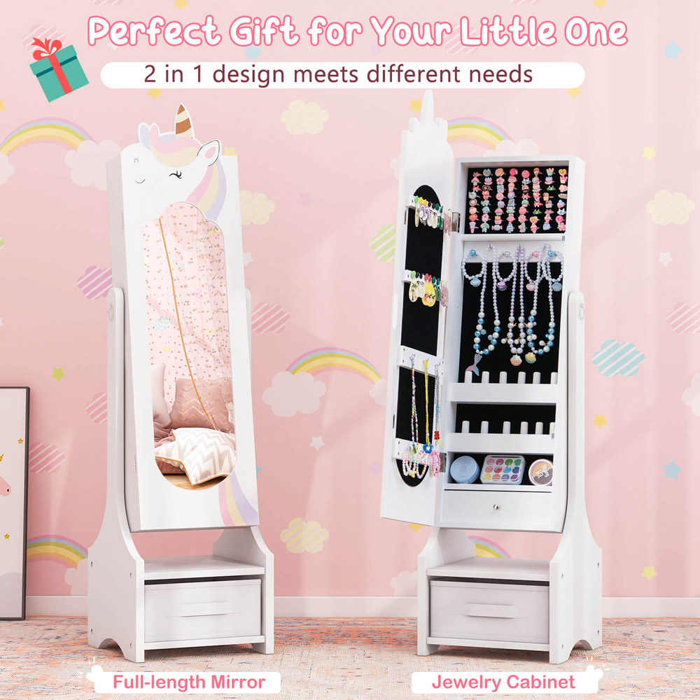 Costway White Kids Jewellery Armoire Cabinet Full Length Mirror with Tilt Angles Image 5