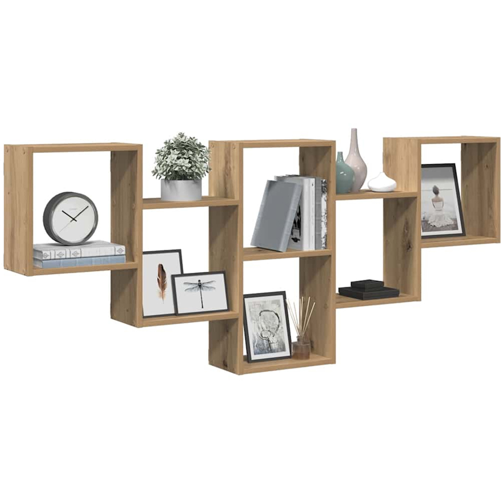 vidaXL 8 Shelf Artesian Oak Floating Wall Shelf Image 2