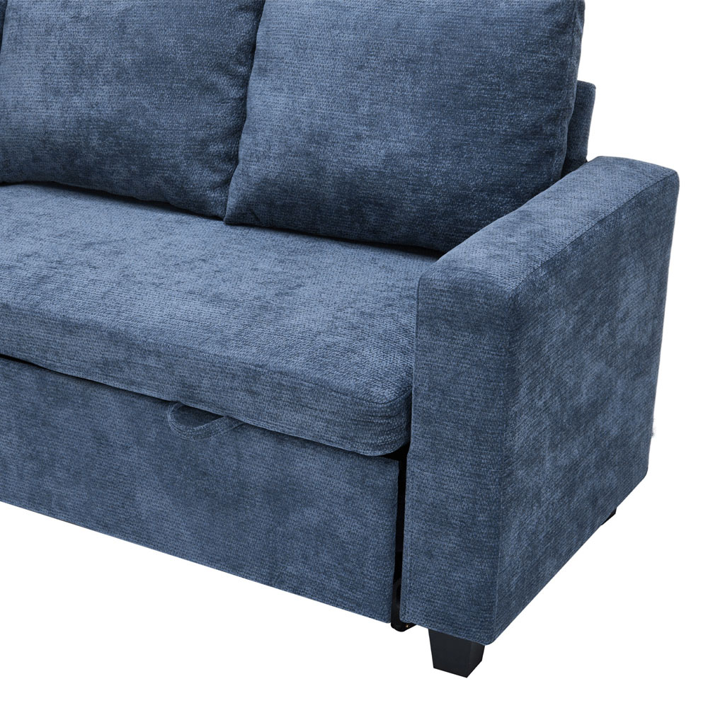 Living and Home 3 Seater Blue Chenille L-Shaped Sofa Bed with Storage Chaise Image 3