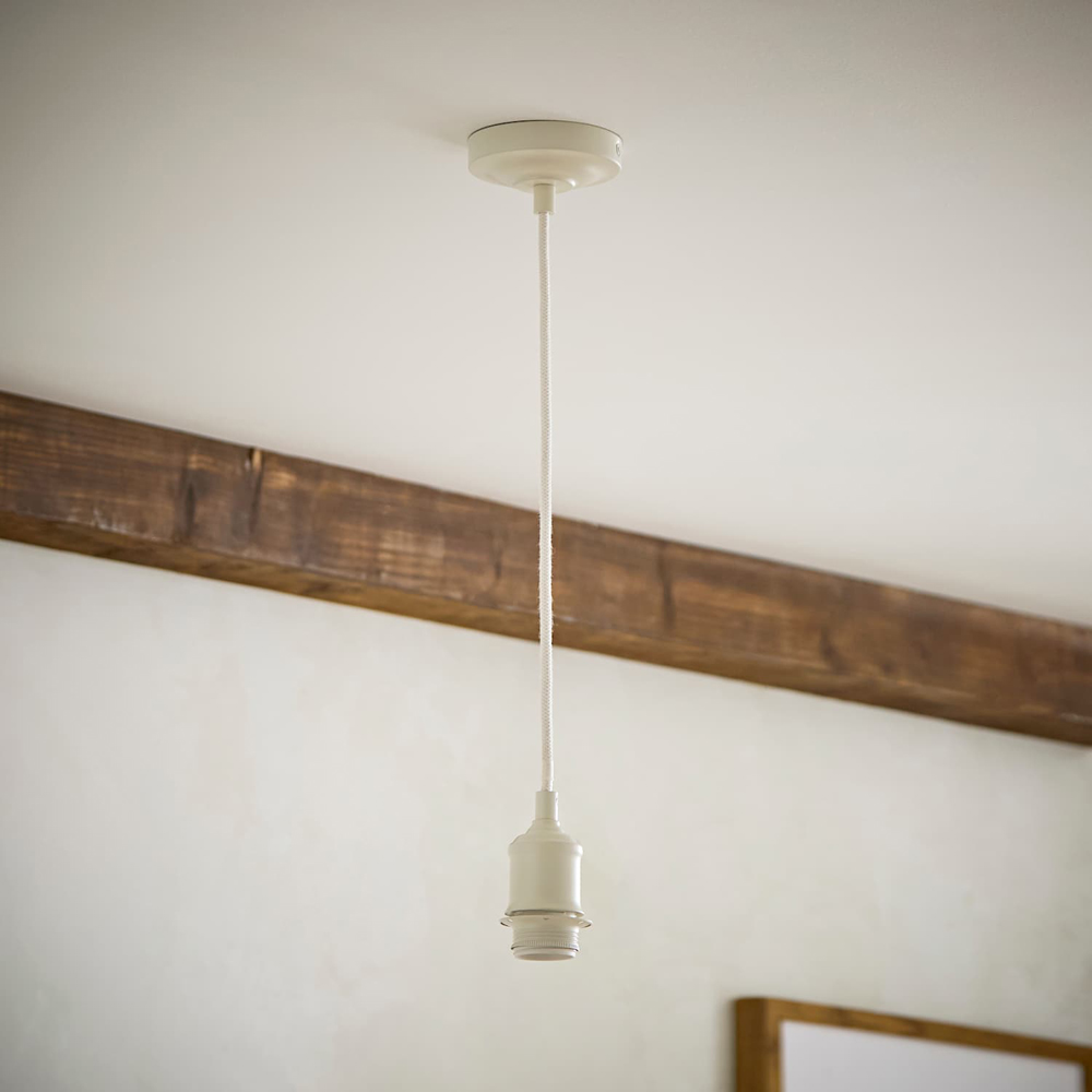 ValueLights Shaw Cream Fabric Adjustable Drop E27 Pendant Ceiling Light Fitting Image 2