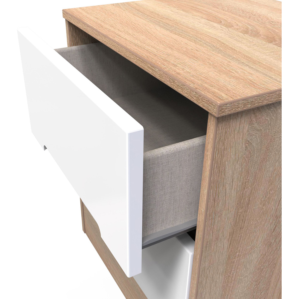 Crowndale Monaco 2 Drawer White Gloss and Bardolino Oak Compact Bedside Cabinet Ready Assembled Image 6
