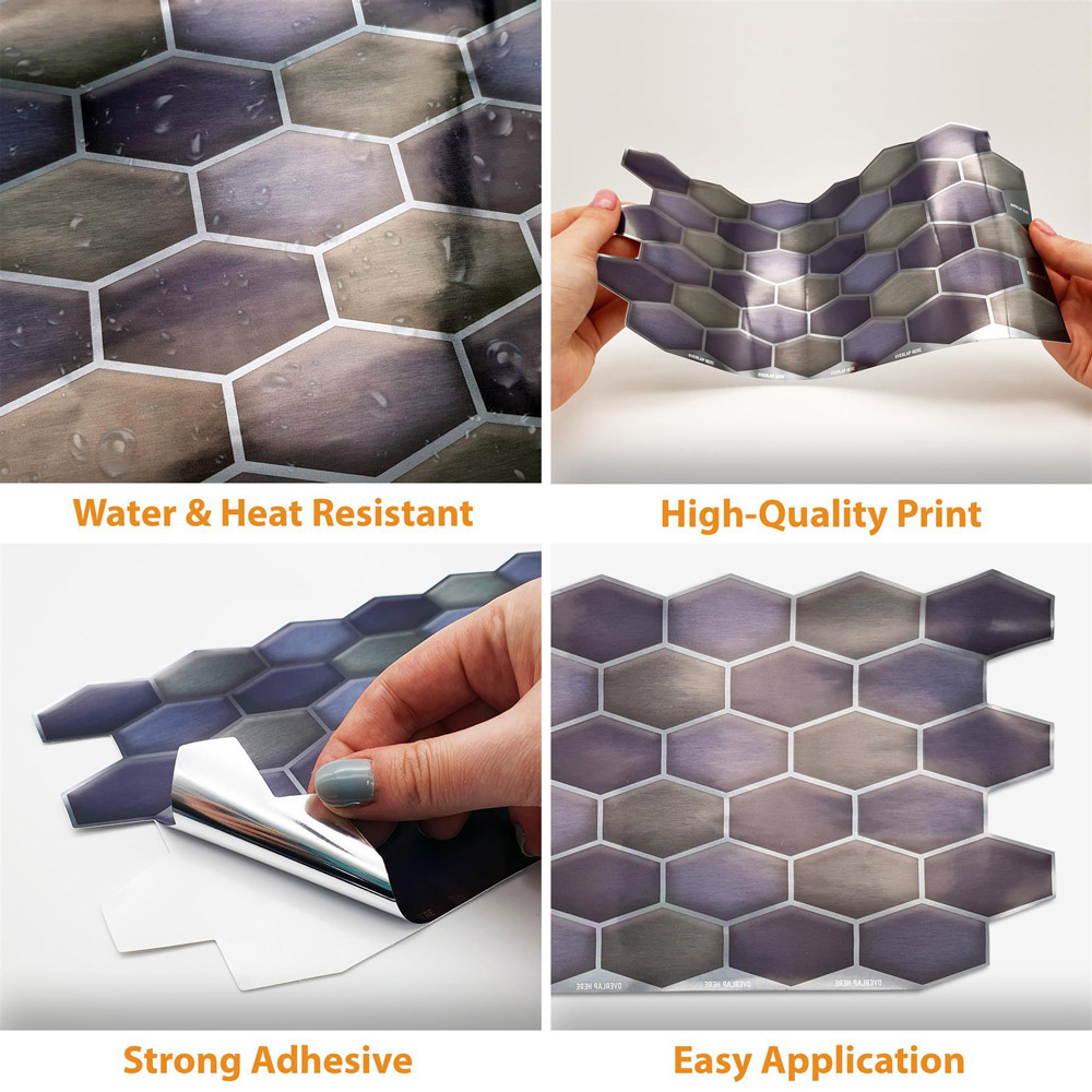 Walplus Honeycomb Hexa Dark Blue and Grey Tile Sticker 12 Pack Image 4
