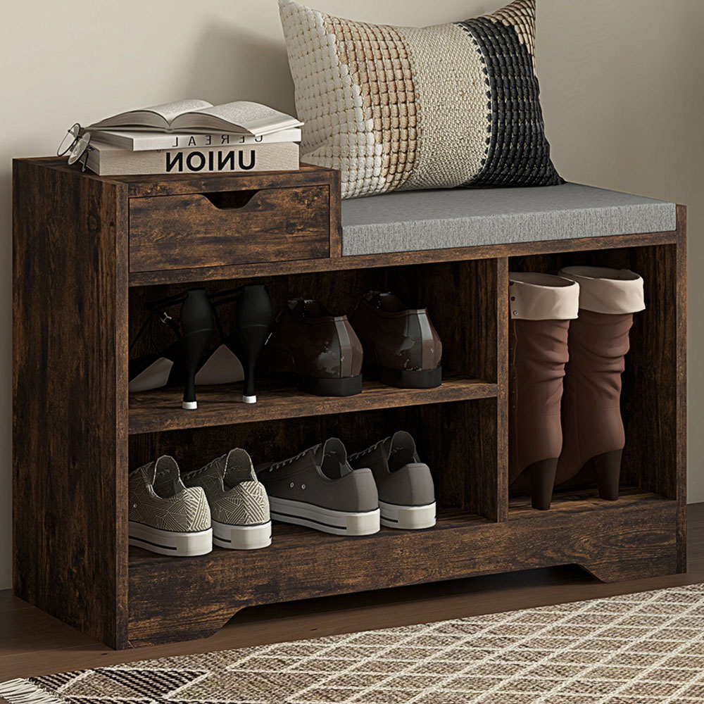 Portland Brown Wooden Shoe Rack with Storage Seat Image 1