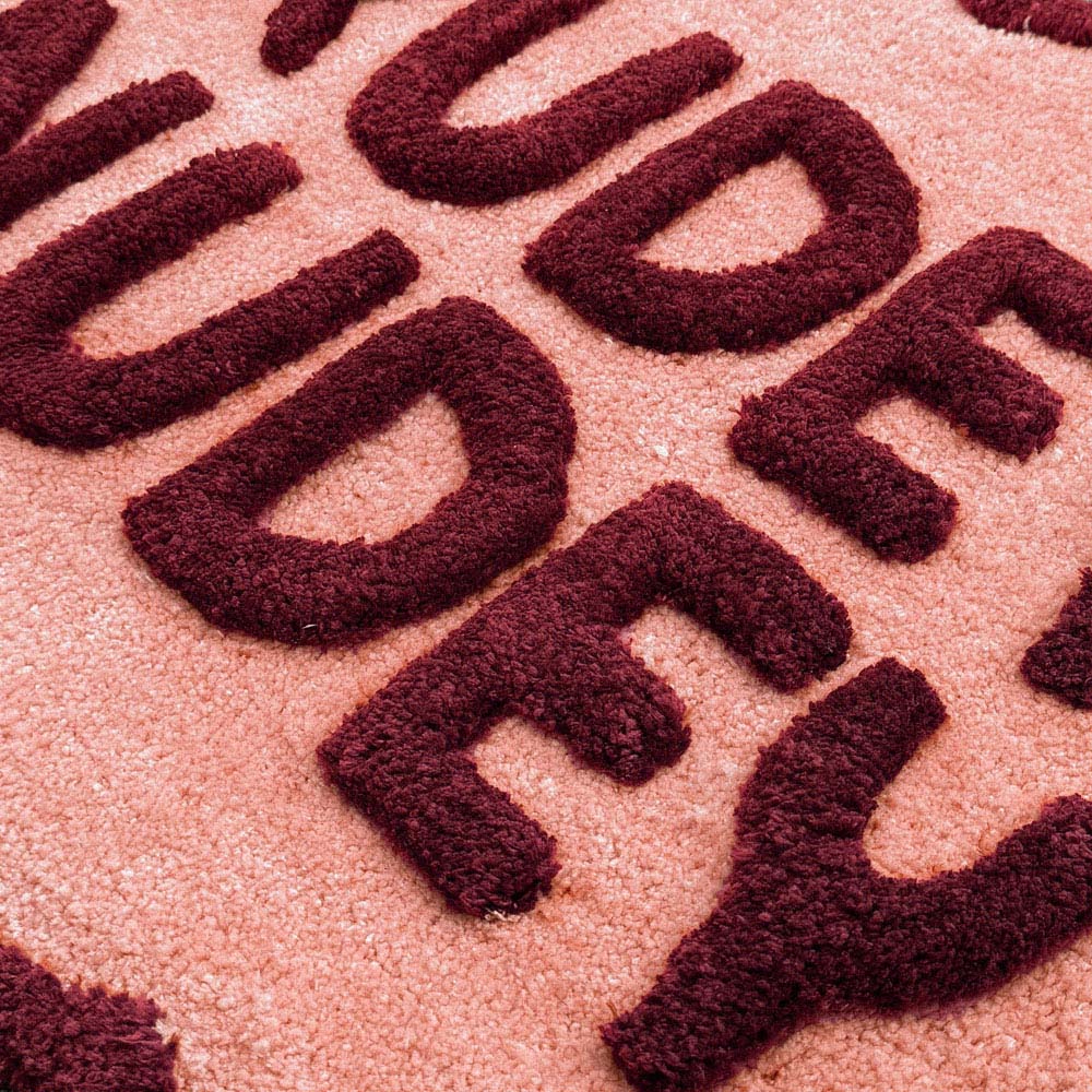 Allure Bath Fashions Burgundy and Pink Rudey Nudey Slogan Scalloped Non-Slip Bath Mat 50 x 80cm Image 3