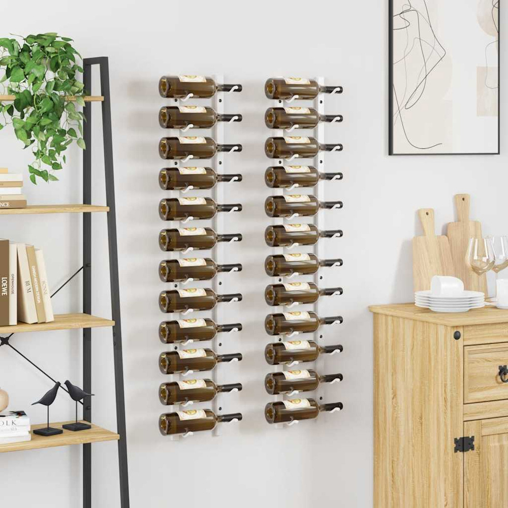 vidaXL 12 Bottle White Wall Mounted Wine Rack Set of 2 Image 2
