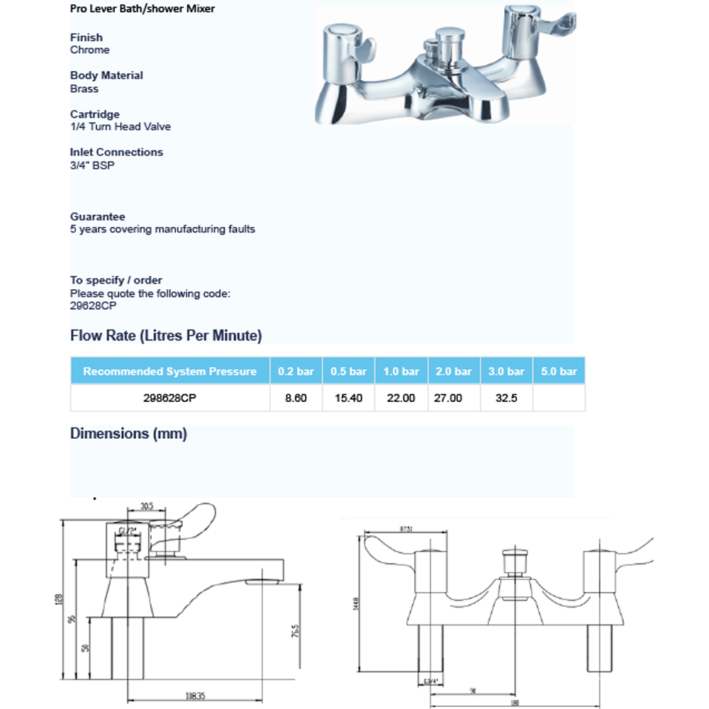 Pro Lever Chrome Bath Shower Mixer Kit Image 2