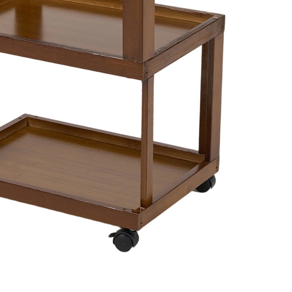 Living and Home 3-Tier Brown Bamboo Raised Edges Side Table with Lockable Castors Image 6