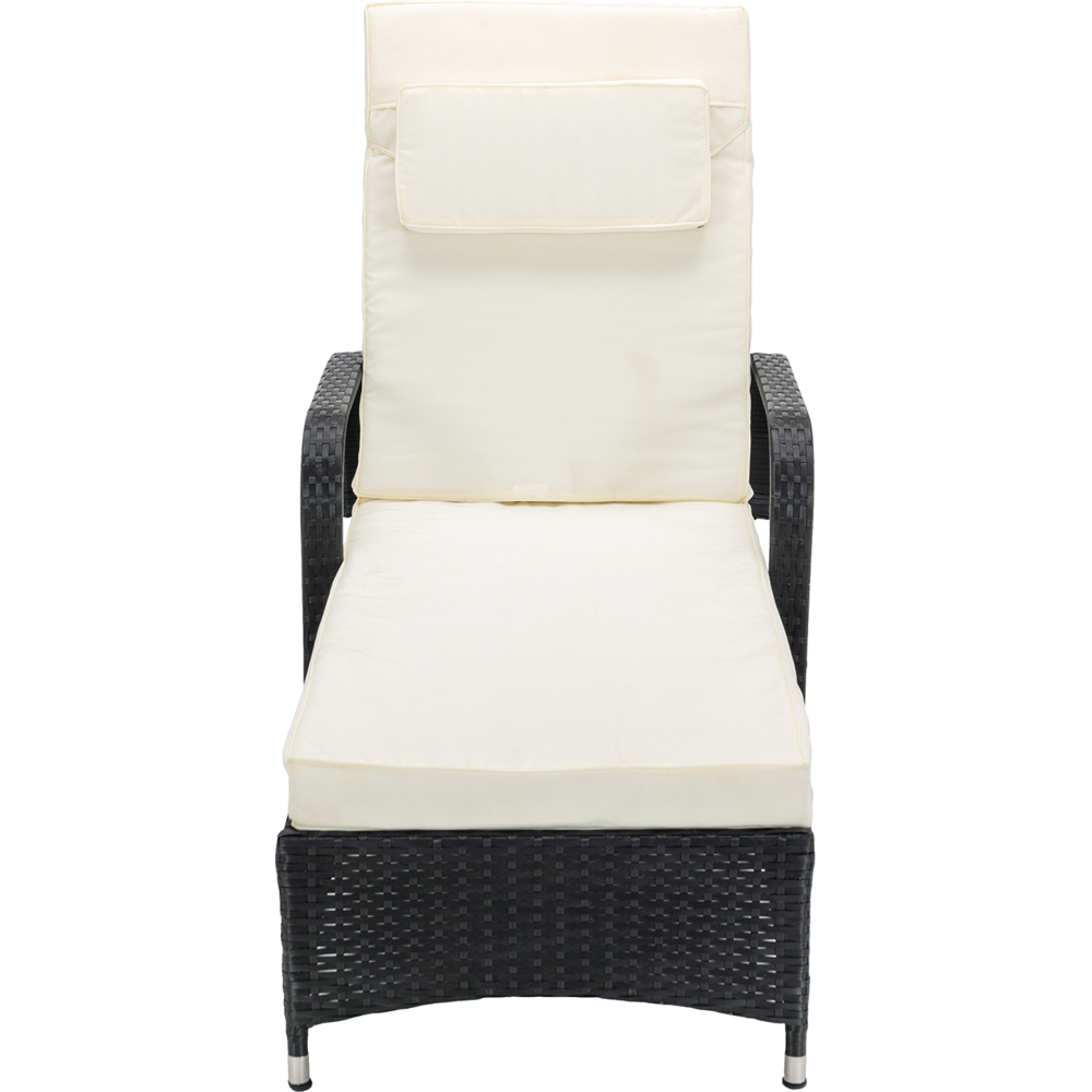 Black Rattan Recliner Sun Lounger with Wheels Image 3