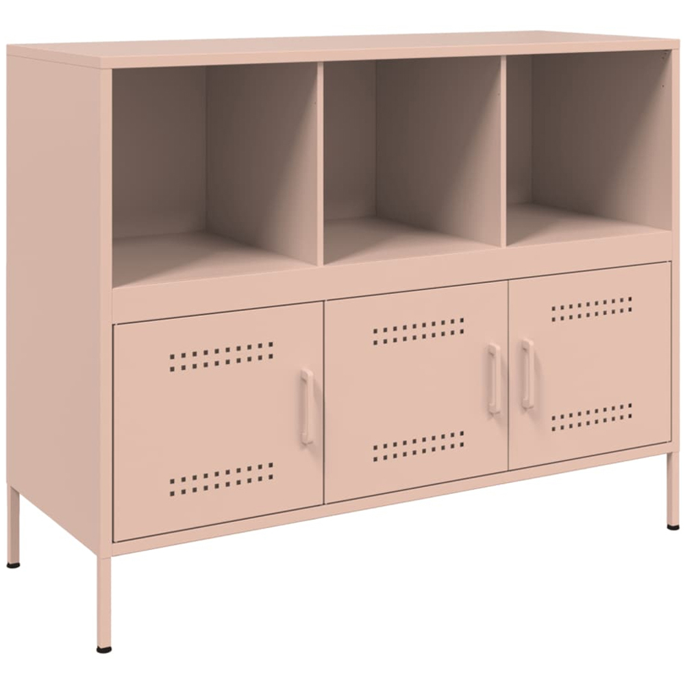 vidaXL 3 Door 3 Shelf Pink Metal Sideboard Image 2