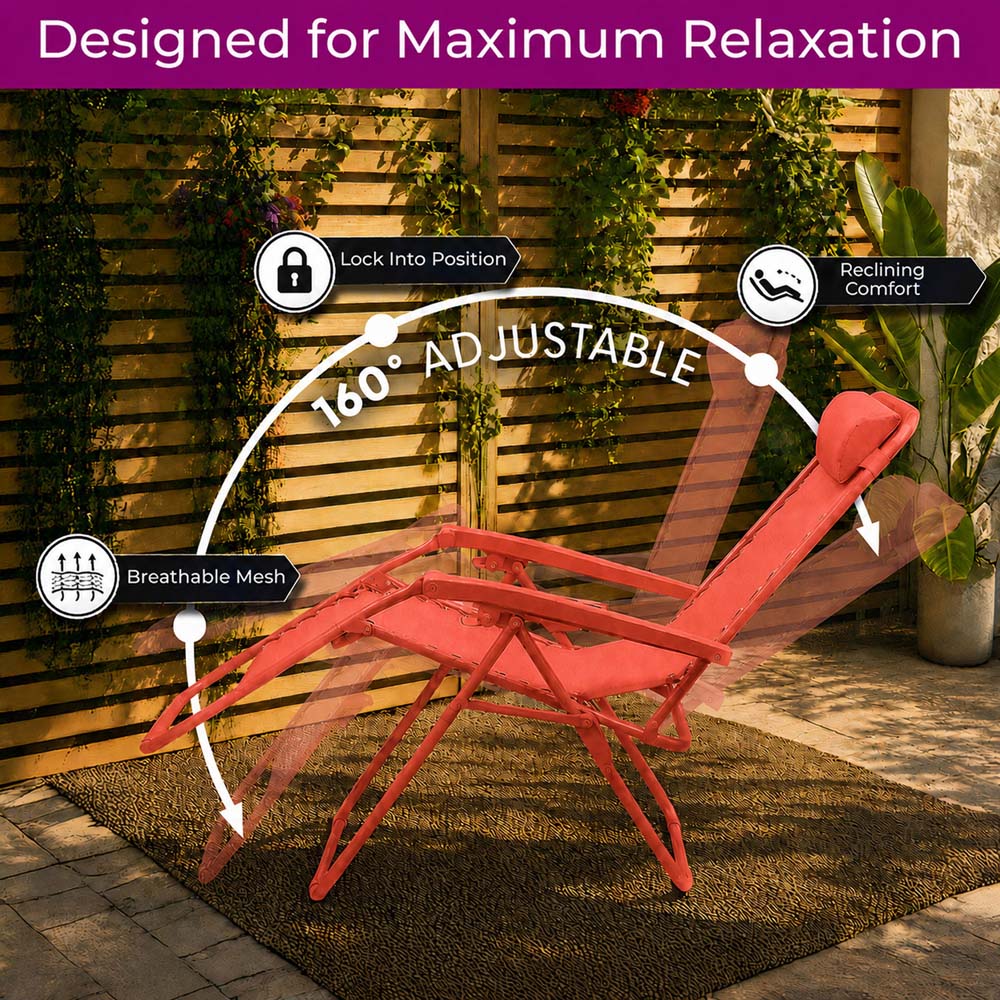 Neo Set of 2 Red Zero Gravity Reclining Foldable Sun Loungers Image 8