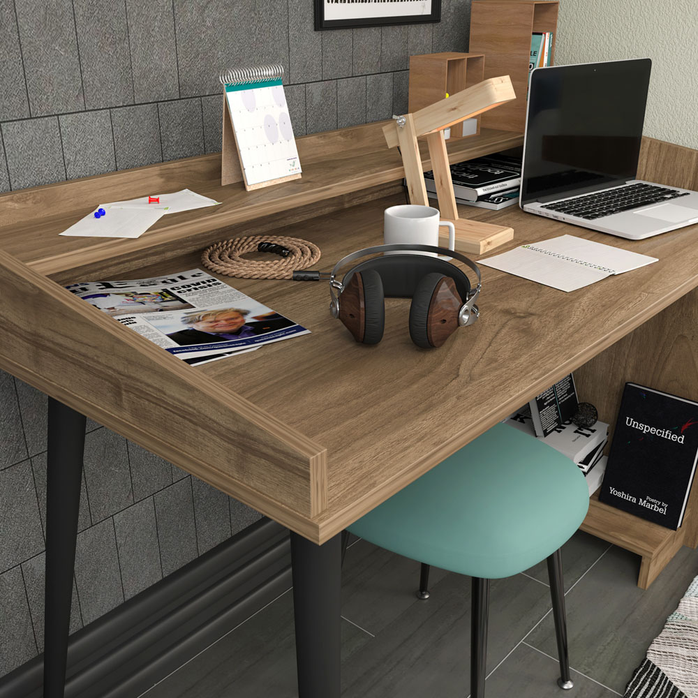 Decorotika Vanessa 2 Shelf Computer Desk with Solid Legs Walnut and Black Image 3