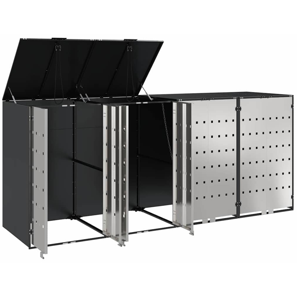 vidaXL Anthracite 4 Wheelie Bin Storage Shed with Stainless Steel Door Image 6