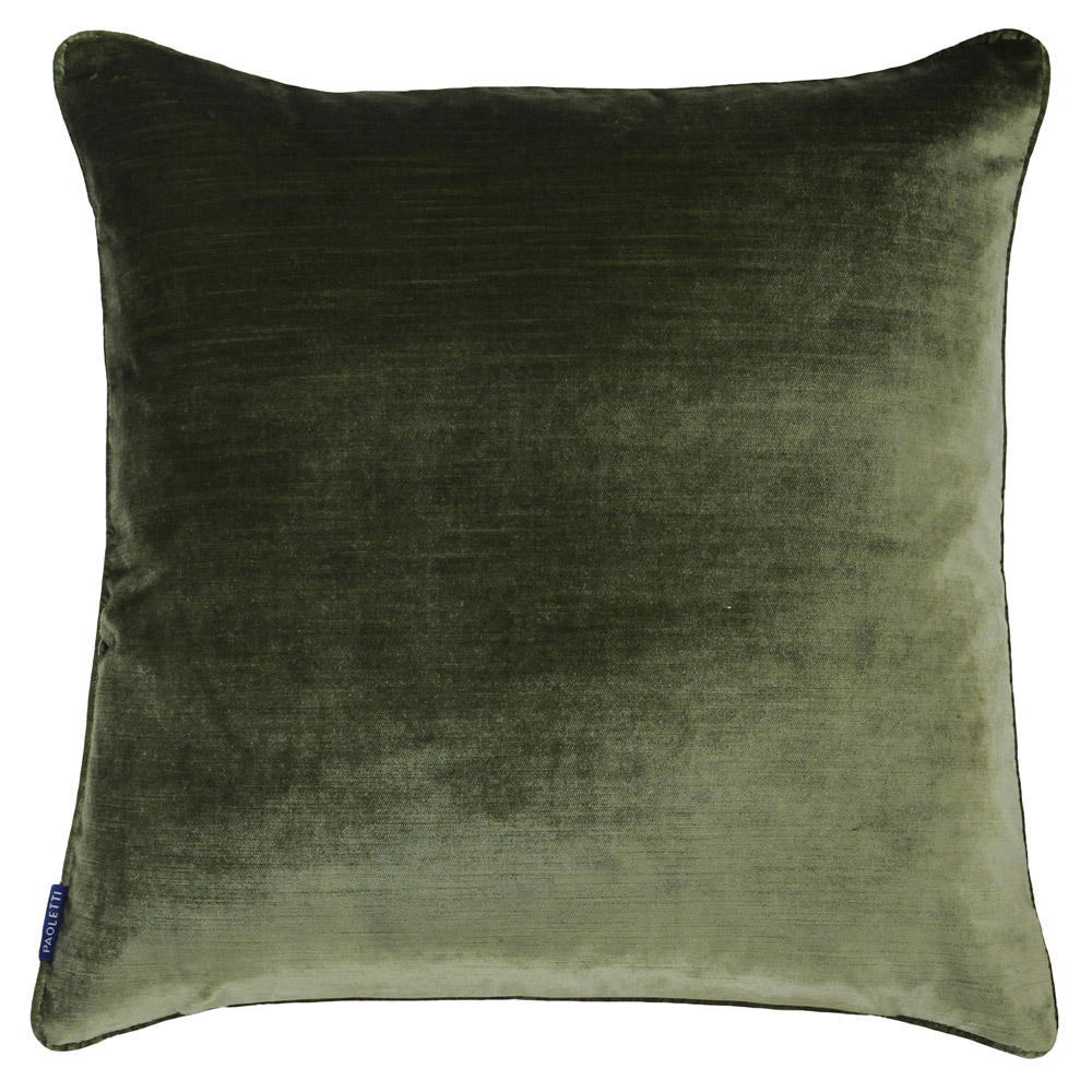 Paoletti Luxe Olive Velvet Piped Cushion Image 1