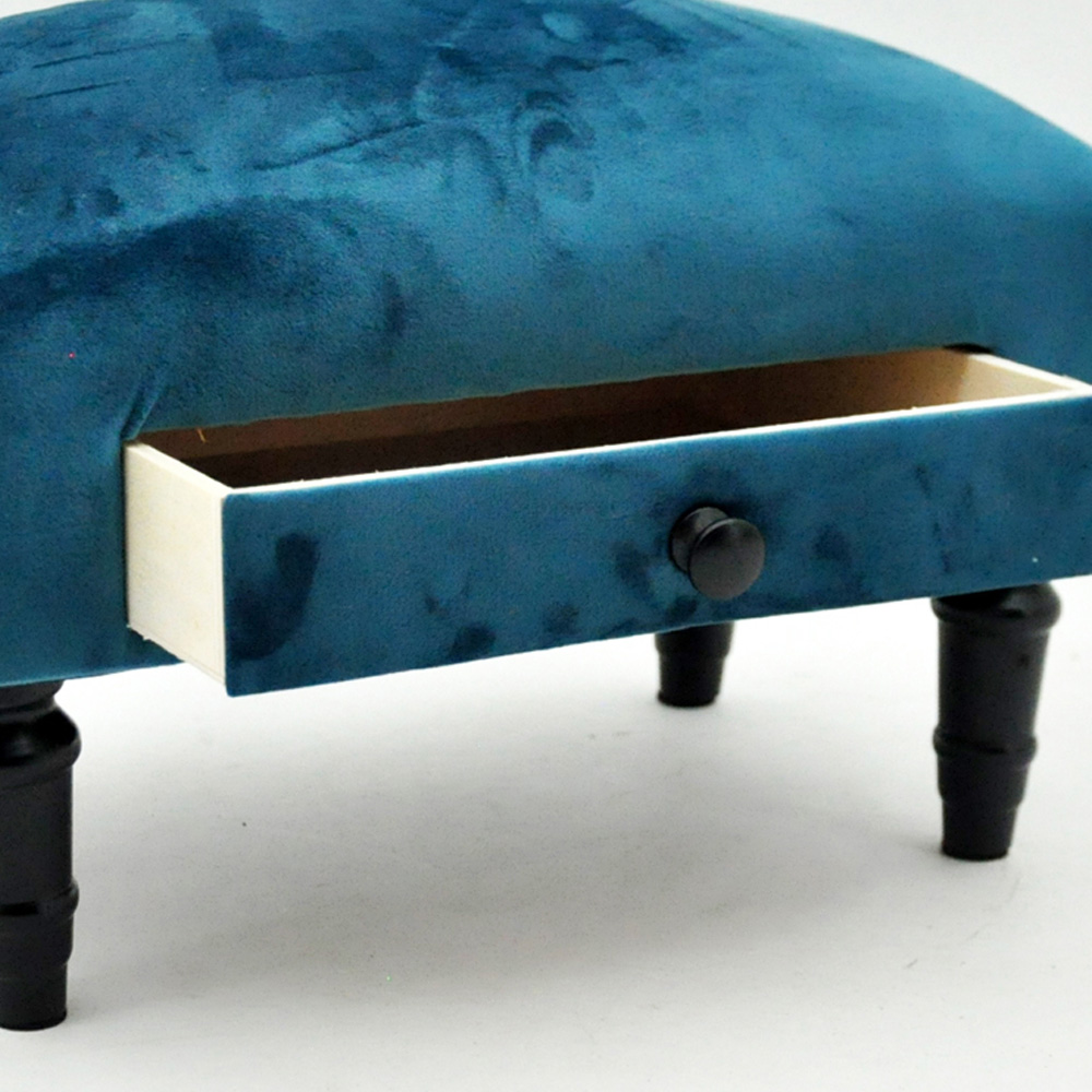 Acacia Home Single Drawer Blue Velvet Footstool Image 3