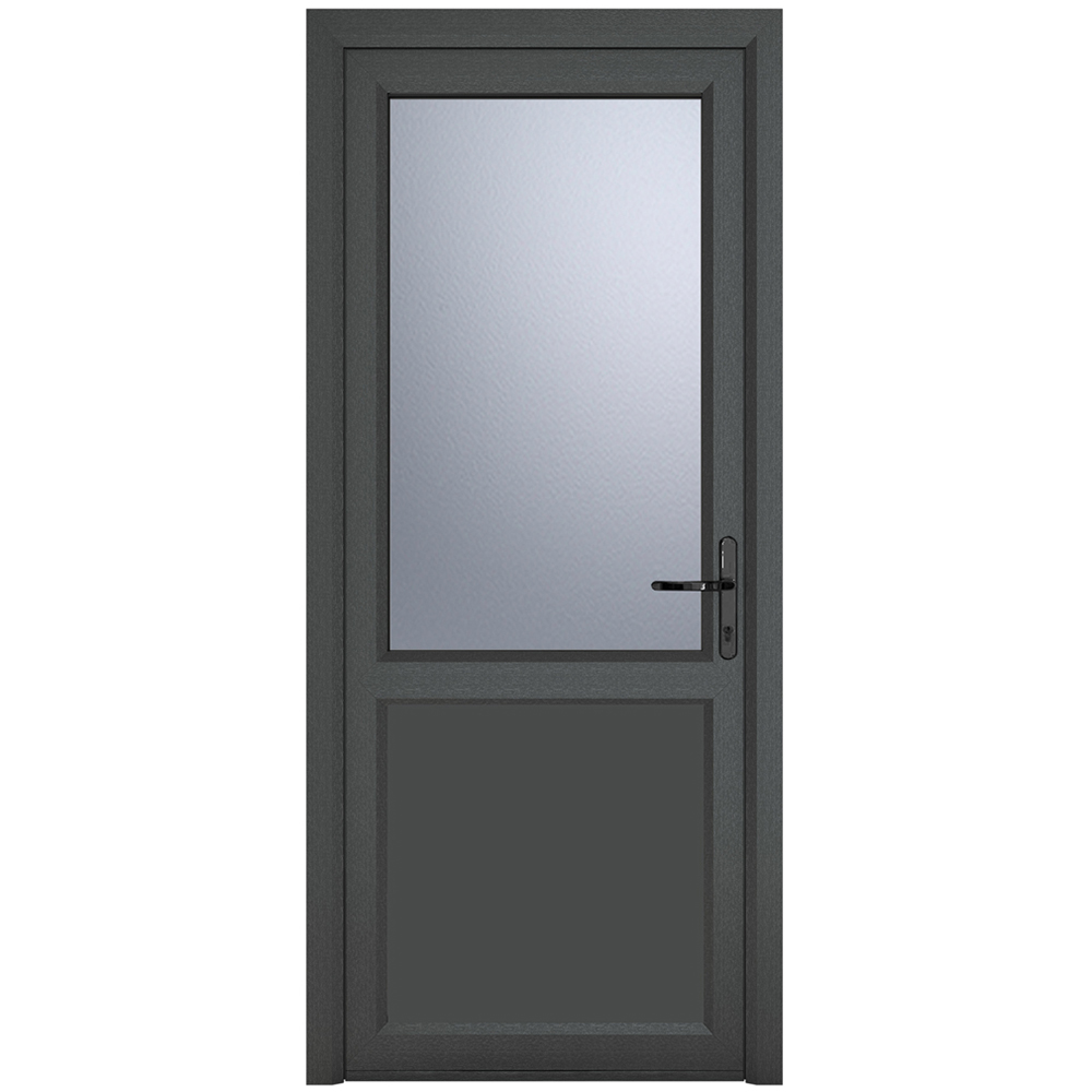 Crystal uPVC Double Glazed Grey White Door Half Glass Half panel Left hand Obscure Glass 890x2090mm Image 1
