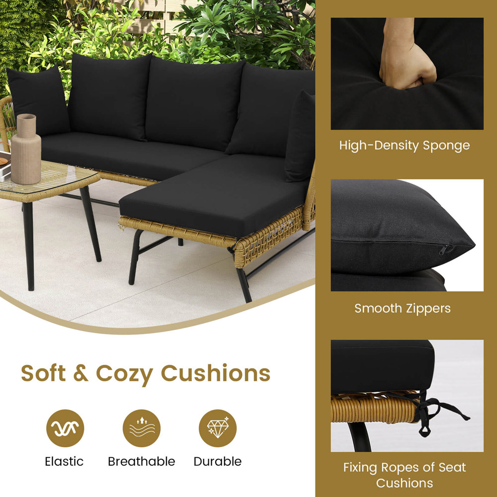 Costway 4 Seater Black L Shaped Patio Conversation Set Image 4
