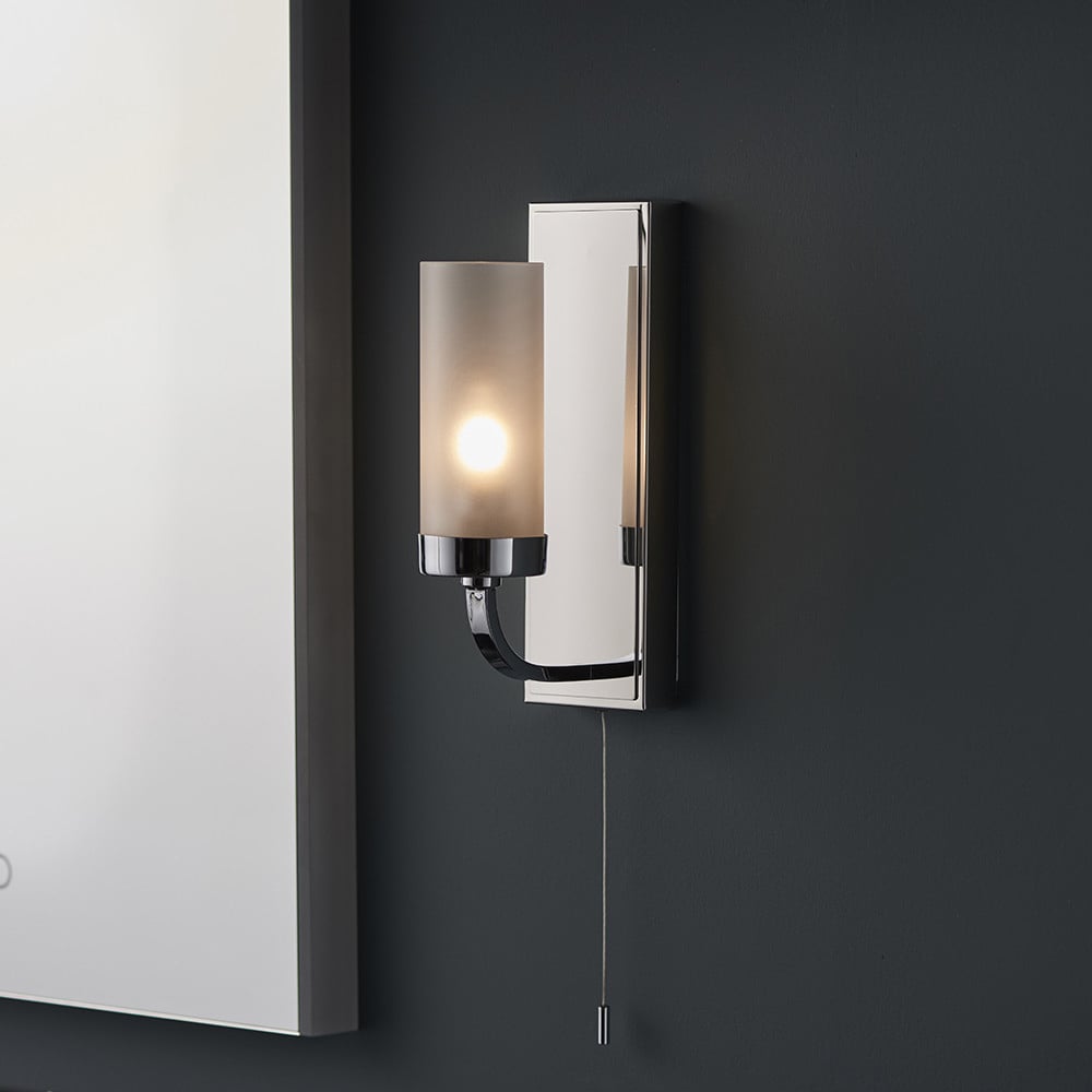 Merano Fano Chrome and Frosted Glass Bathroom Wall Lamp Image 2