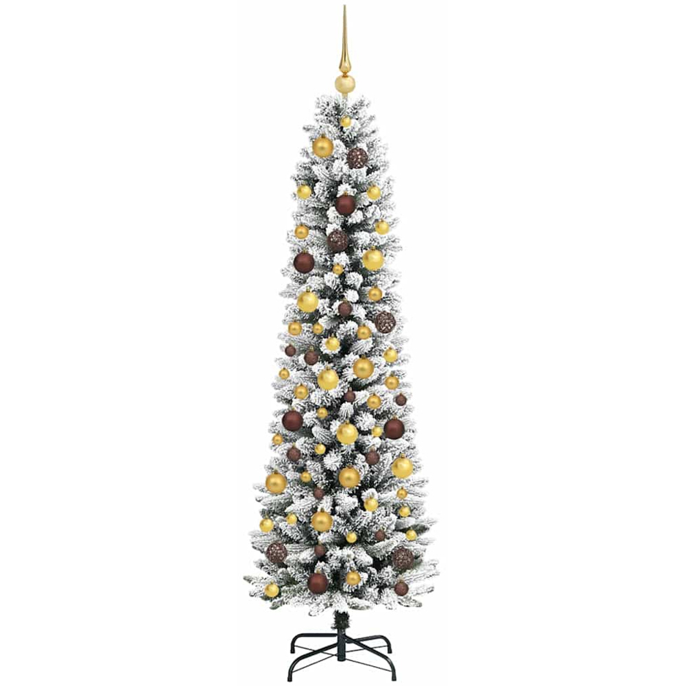 vidaXL Pre-Lit Gold Baubles Artificial Snow Flocked Christmas Tree 6ft Image 4