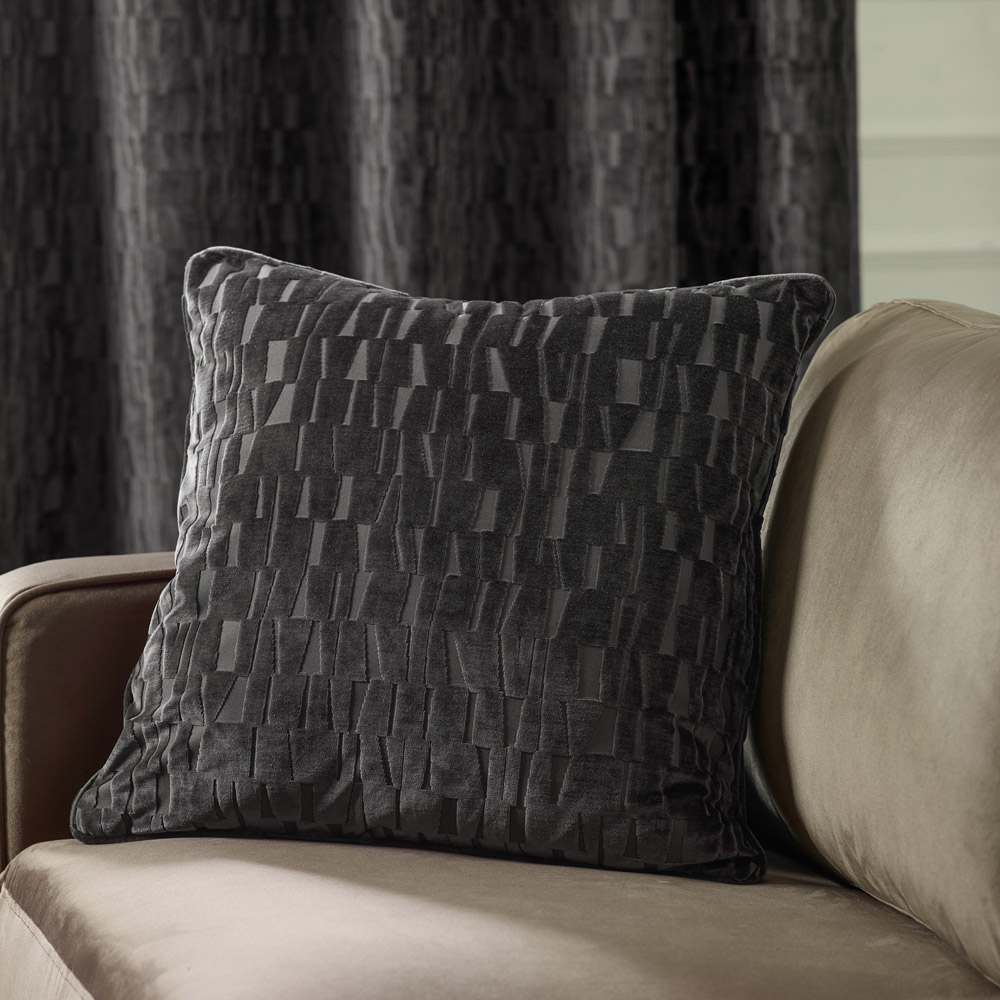 Paoletti Manhattan Charcoal Velvet Cushion 50 x 50cm Image 2