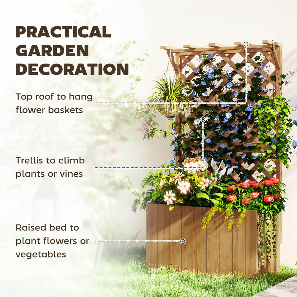 Outsunny Natural Wooden Planter with Trellis Image 8