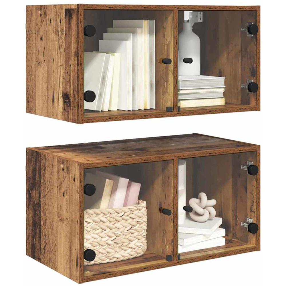 vidaXL 2 Glass Door Old Wood Wall Cabinet Set of 2 Image 8