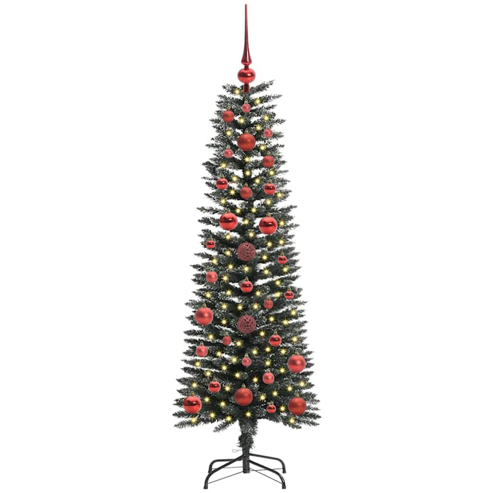 vidaXL Pre-Lit Red Baubles Green Artificial Christmas Tree 4ft Image 1