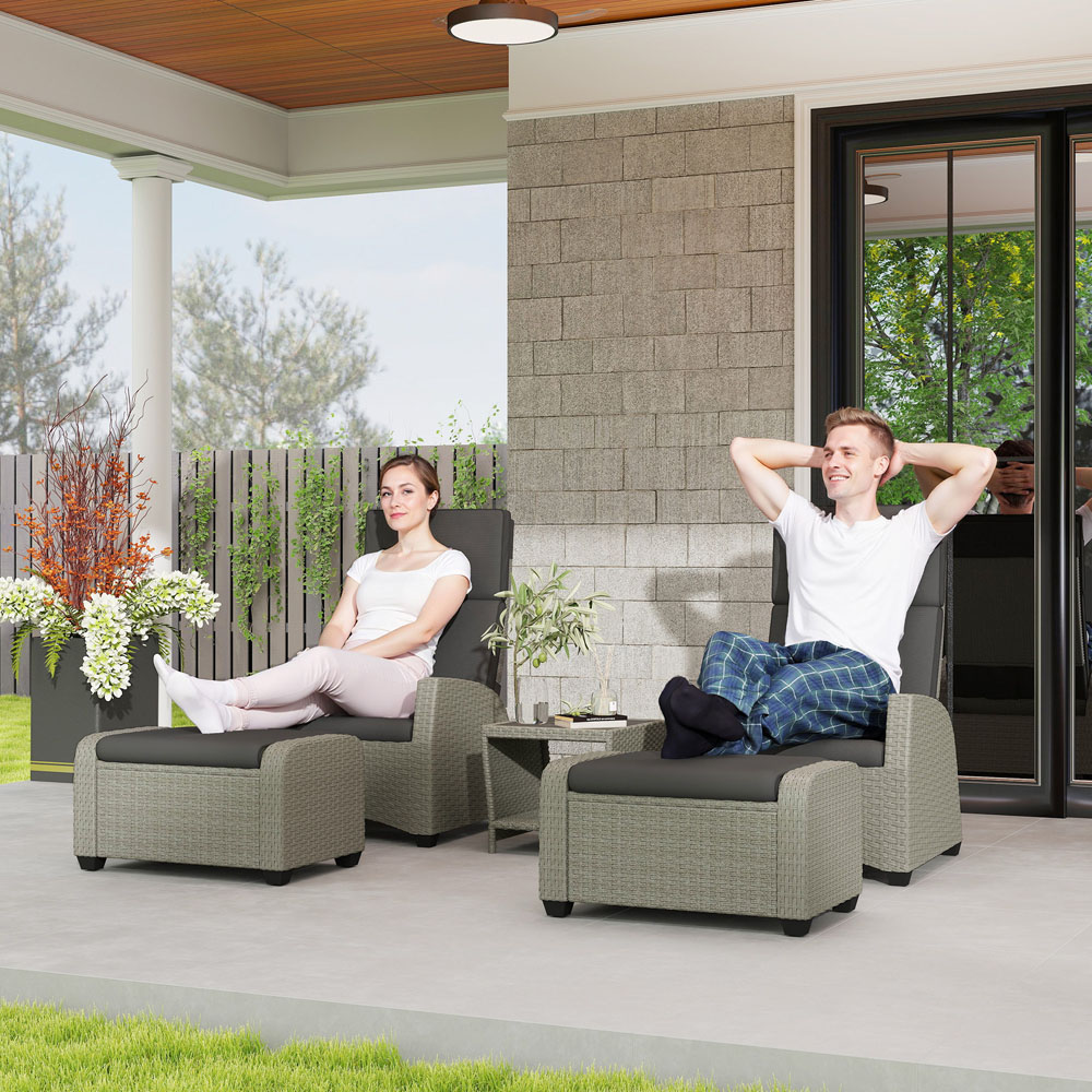 Outsunny 2 Seater Grey Rattan Garden Furniture Set Image 3