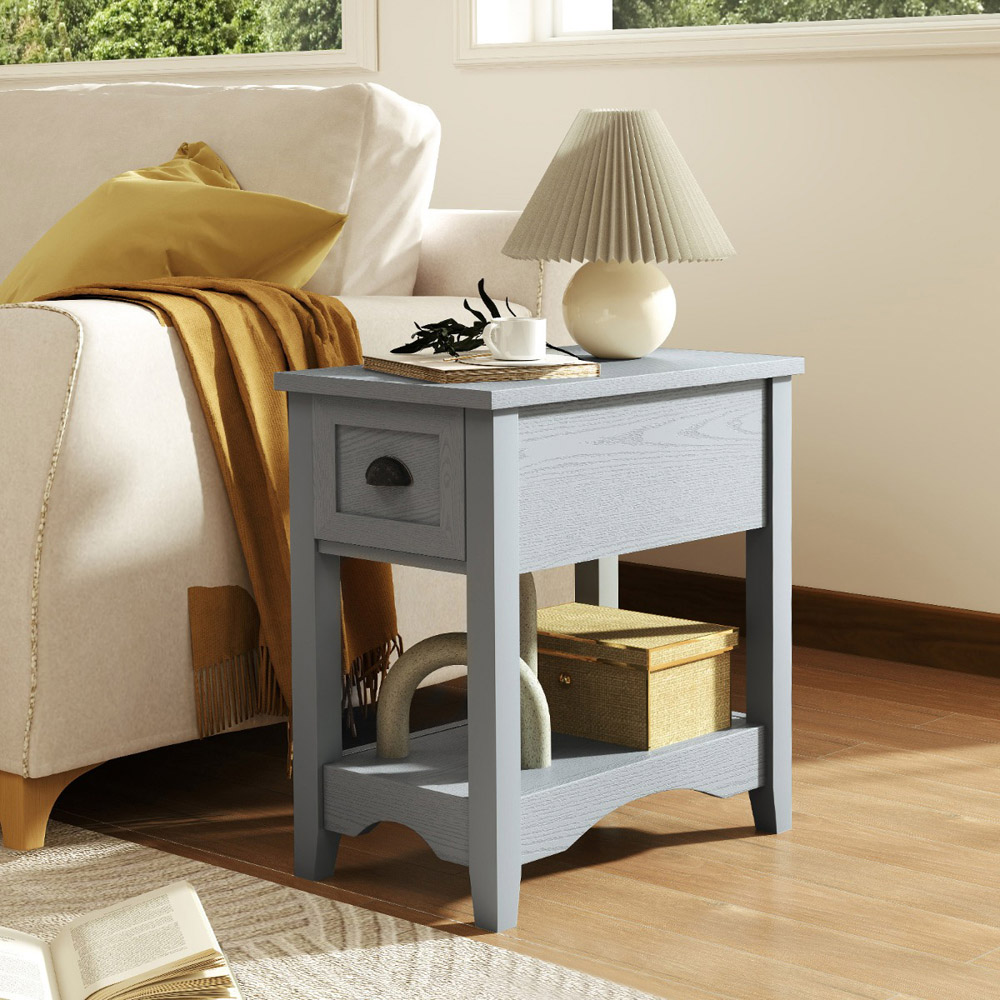 Costway Grey Single Drawer Single Shelf Side Table Image 3