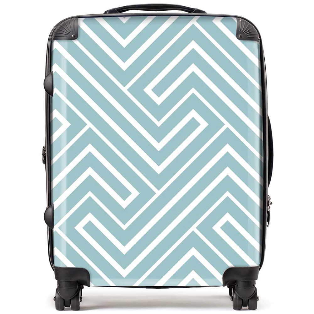Warren Reed Designer Large Blue and White Geometric Pattern Suitcase Image 1