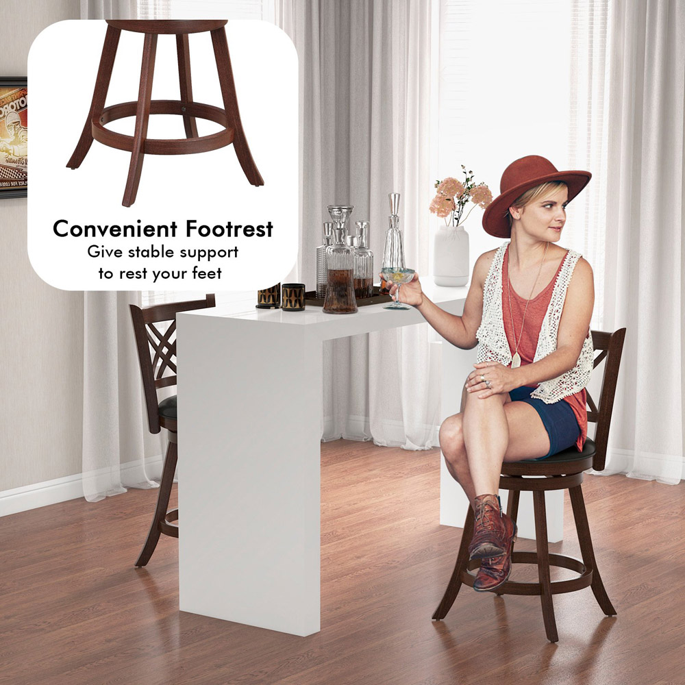 Costway Swivel Upholstered Counter Height Bar Stool Set of 2 Image 4