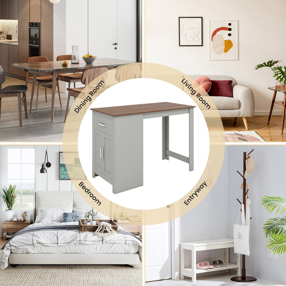 Costway 2 Seater Single Drawer Double Door Grey Counter Height Dining Table Image 7