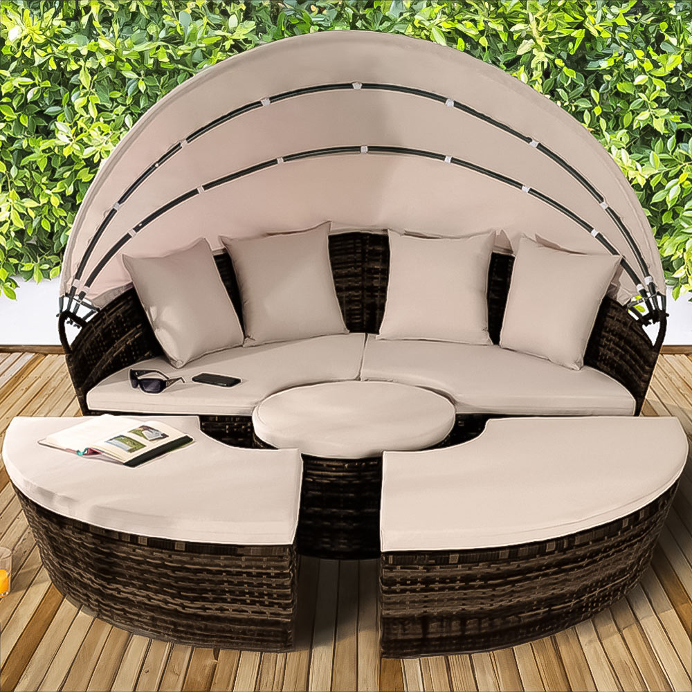 Brooklyn Luxury 8 Seater Brown Rattan Sun Lounger Sofa Set with Canopy 160cm Image 1