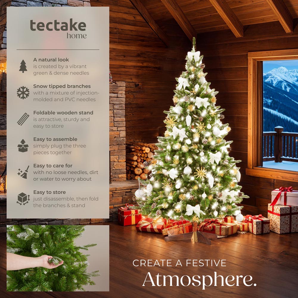 tectake Blitzen Frosted Tips Green Artificial Christmas Tree with Stand 6ft Image 2