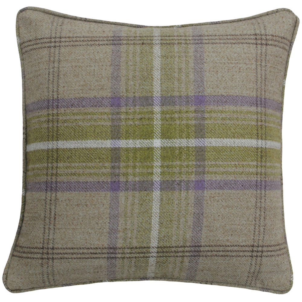 Paoletti Aviemore Thistle Brown Tartan Faux Wool Cushion Image 1