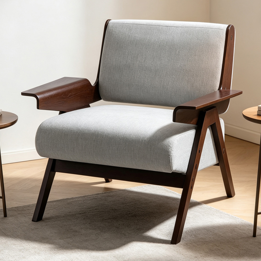 Living and Home Grey Chenille Modern Armchair Image 1